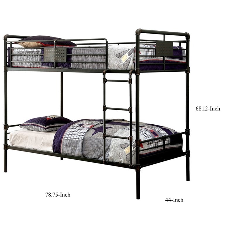 Pemberly Row Industrial Twin Metal Bunk Bed with Ladder in Black