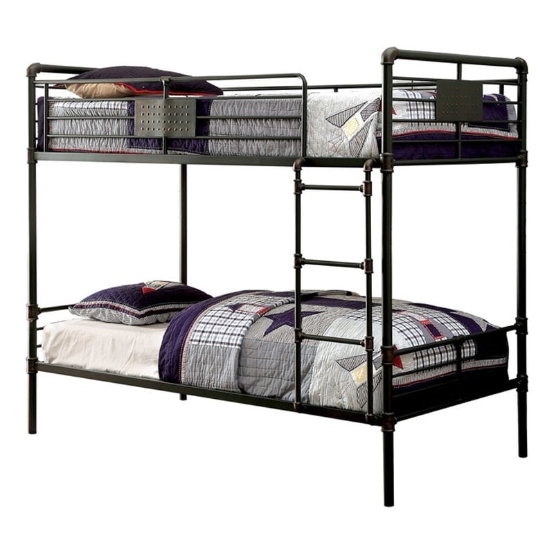 Pemberly Row Industrial Twin Metal Bunk Bed with Ladder in Black
