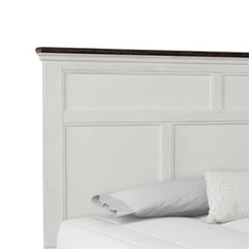 Pemberly Row King Bed with 2 Footboard Drawers in White and Dark Brown