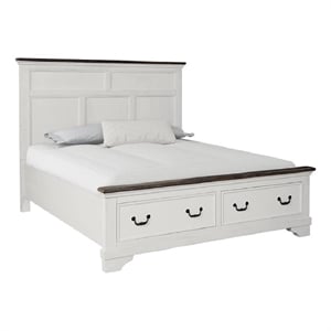 Pemberly Row King Bed with 2 Footboard Drawers in White and Dark Brown