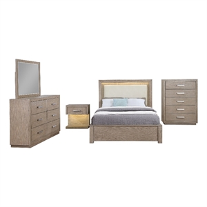 Pemberly Row 5 Piece Queen Bedroom Set with Storage Bed in Barley Brown