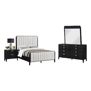 Pemberly Row 4 Piece Queen Bedroom Set with Tufted Headboard in Black