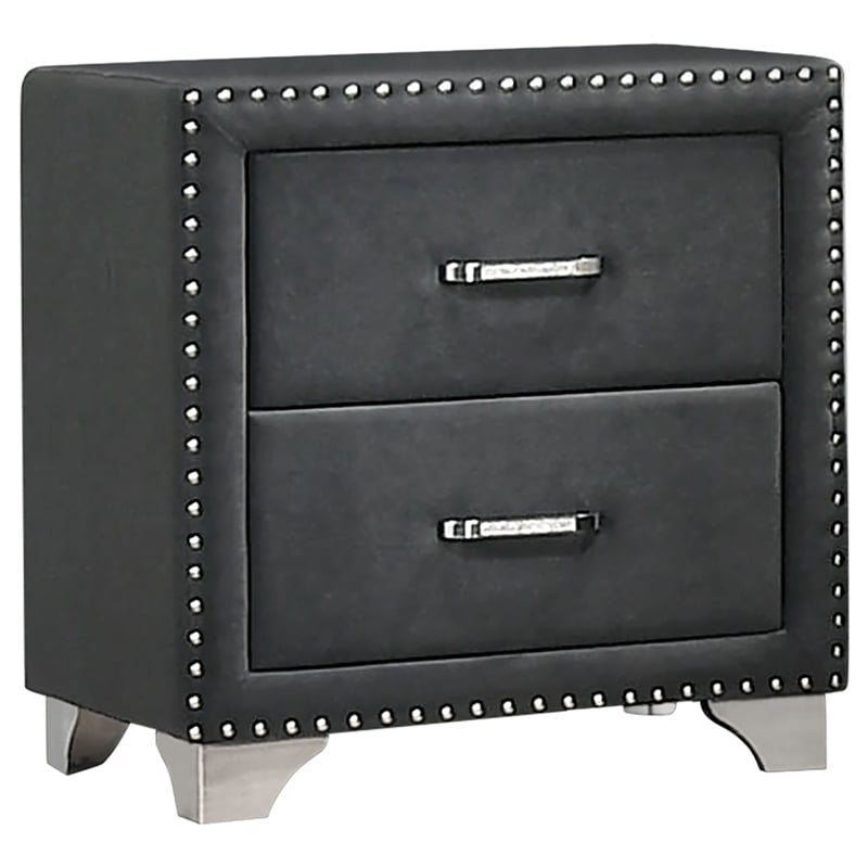 Pemberly Row 5pc Queen Bedroom Set with Tufted Dark Gray Velvet Upholstery