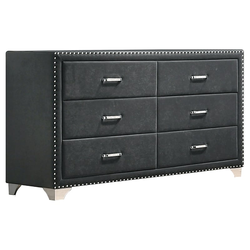 Pemberly Row 5pc Queen Bedroom Set with Tufted Dark Gray Velvet Upholstery