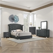 Pemberly Row 5pc Queen Bedroom Set with Tufted Dark Gray Velvet Upholstery