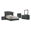 Pemberly Row 5pc Queen Bedroom Set with Tufted Dark Gray Velvet Upholstery