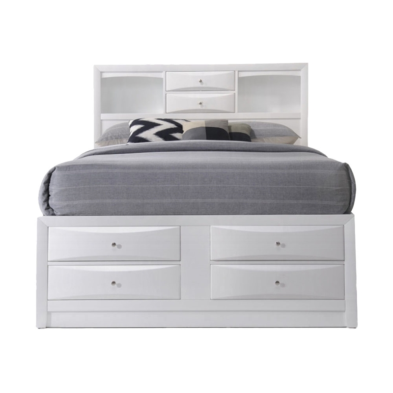 Pemberly Row 8 Drawer Eastern King Bed with Bookcase Headboard in White