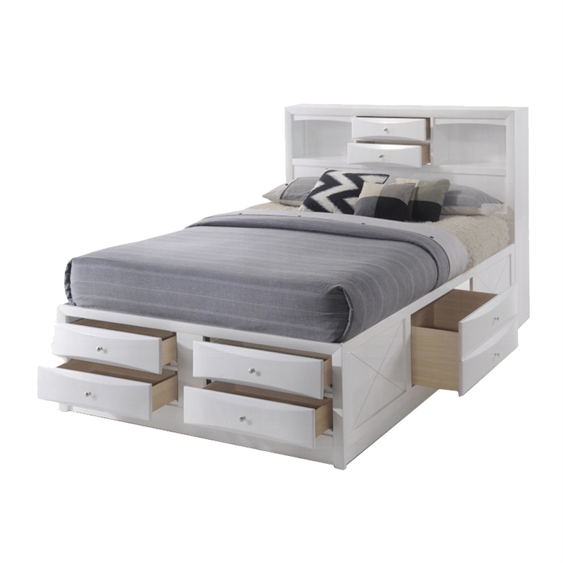 Pemberly Row 8 Drawer Eastern King Bed with Bookcase Headboard in White