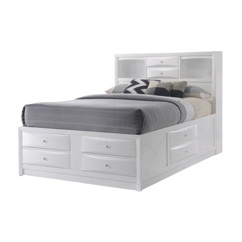 Pemberly Row 8 Drawer Eastern King Bed with Bookcase Headboard in White
