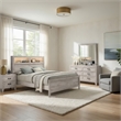 Pemberly Row 4pc Queen Set with Lighted Headboard Shelves in Whitewash