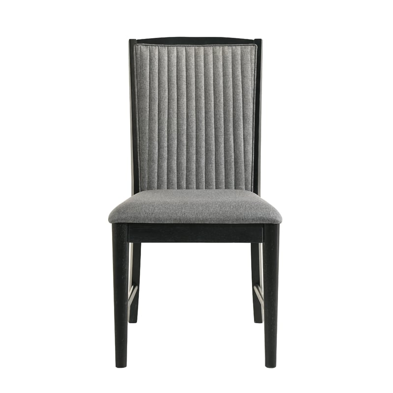 Pemberly Row Dining Chair Set of 2 with Gray Back in Black Rubberwood