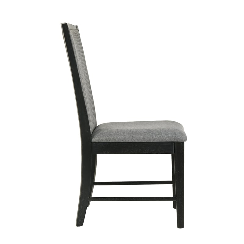 Pemberly Row Dining Chair Set of 2 with Gray Back in Black Rubberwood
