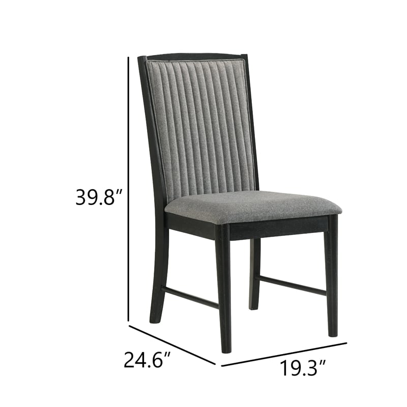 Pemberly Row Dining Chair Set of 2 with Gray Back in Black Rubberwood