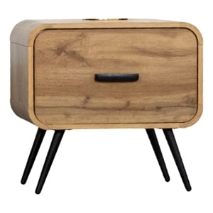 Pemberly Row Bedside Table with 1 Drawer and Black Legs in Natural Oak