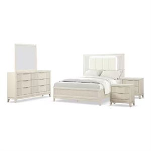 Pemberly Row 5pc Queen Set with 2 Nightstands and Fluted LED in White