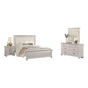 Pemberly Row 4pc Queen Bedroom Set with Cream Upholstery in Weathered Gray