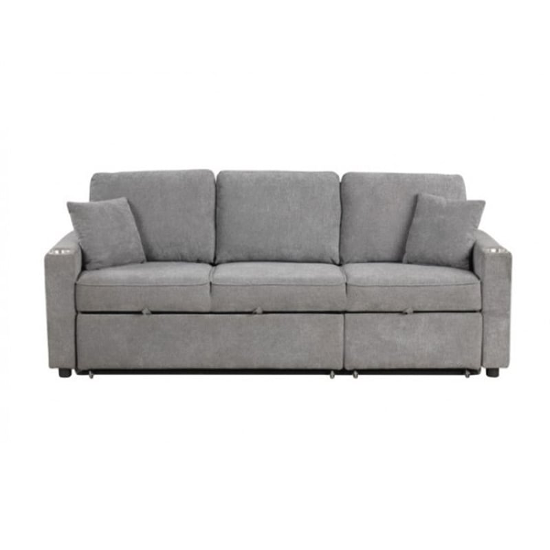 Pemberly Row Sleeper Sectional Sofa with Pullout Bed and 2 Pillows in Gray