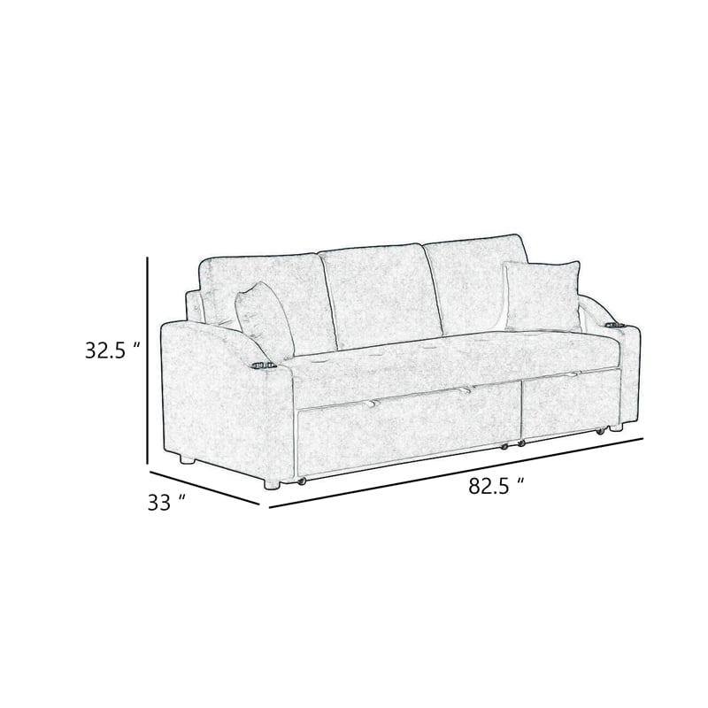 Pemberly Row Sleeper Sectional Sofa with Pullout Bed and 2 Pillows in Gray