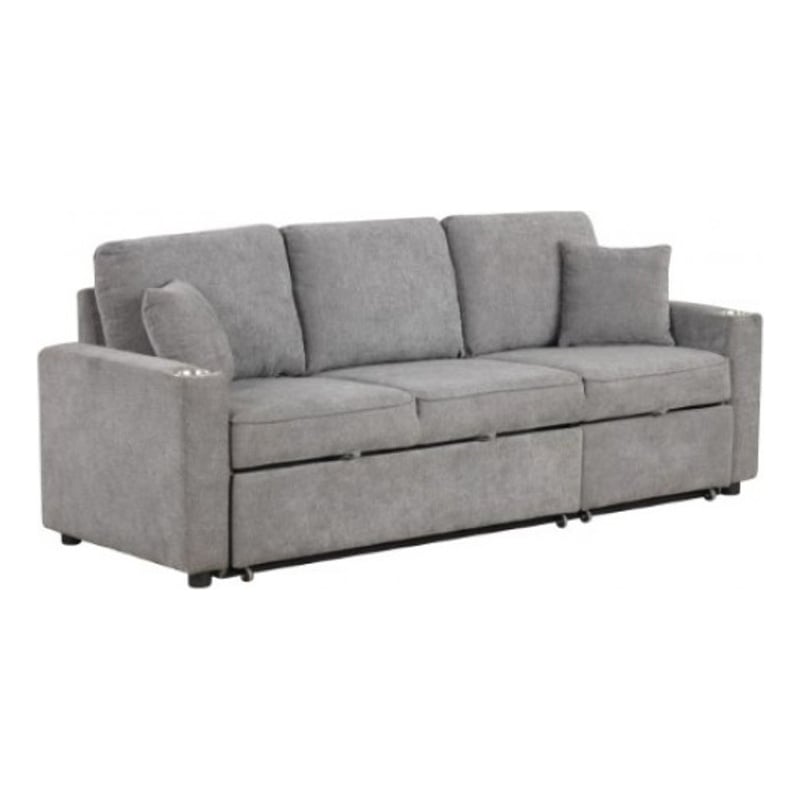 Pemberly Row Sleeper Sectional Sofa with Pullout Bed and 2 Pillows in Gray
