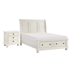Pemberly Row 2 Piece Queen Set with Storage Bed and Nightstand in White