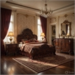 Pemberly Row 4pc Queen Set with Carved Wood and Dresser in Cherry Oak Brown