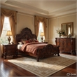 Pemberly Row 4pc Queen Set with Carved Wood and Dresser in Cherry Oak Brown