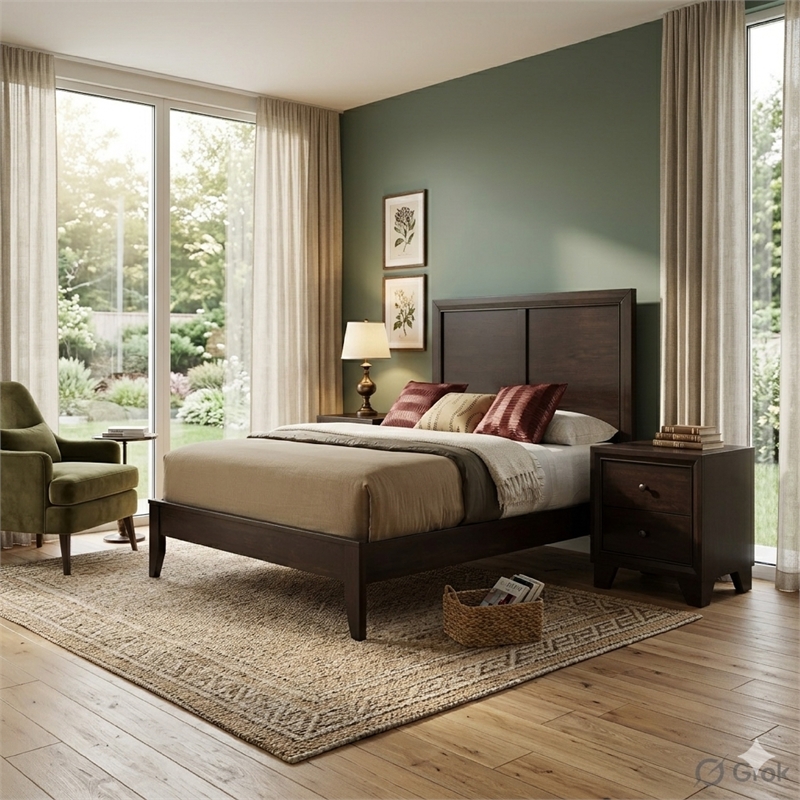 Pemberly Row 2 Piece Queen Bedroom Set with Bed and Nightstand in Espresso