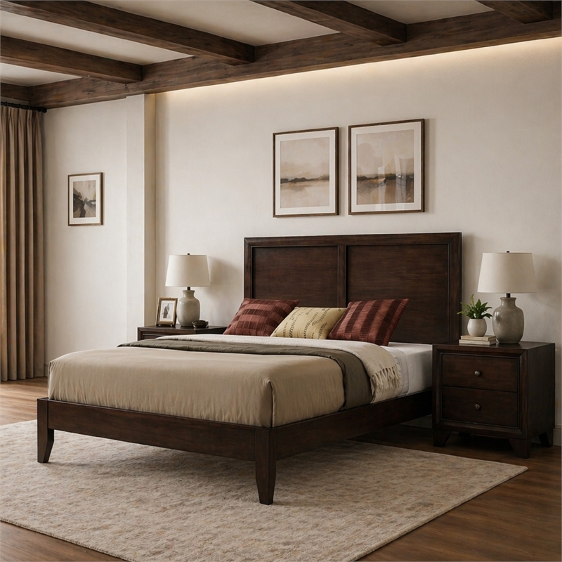 Pemberly Row 2 Piece Queen Bedroom Set with Bed and Nightstand in Espresso