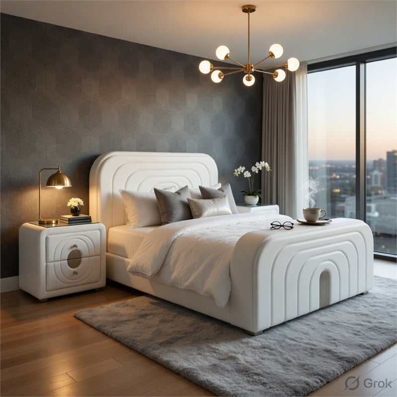 Pemberly Row 3 Piece Queen TV Lift Bed Set with 2 Nightstands in White