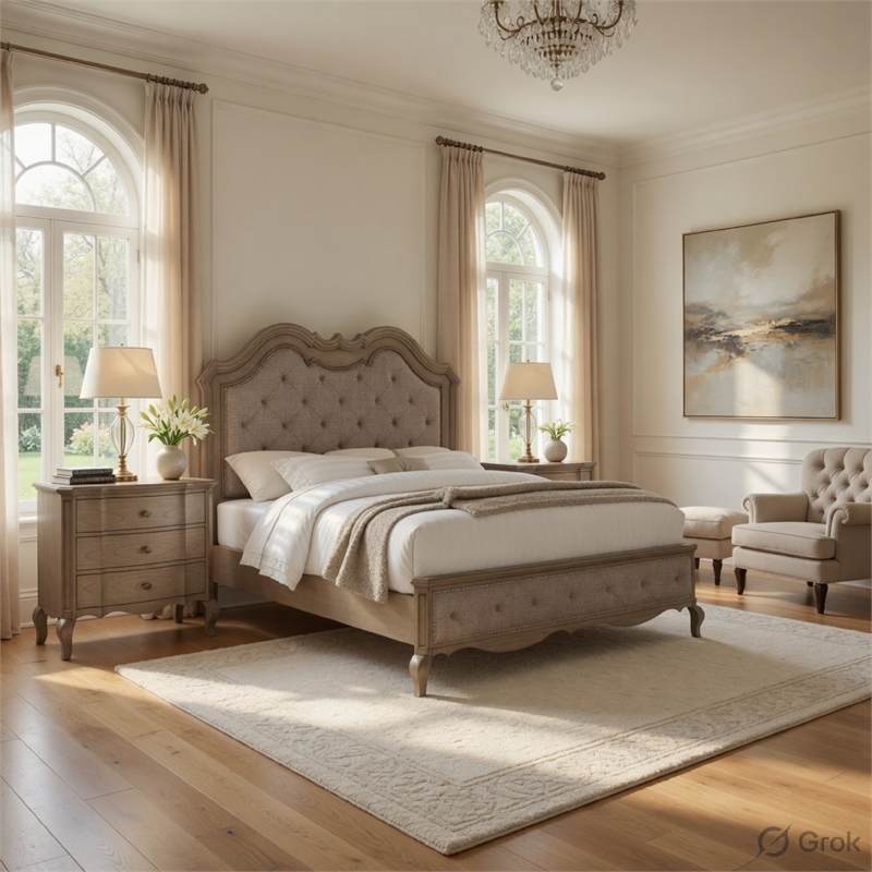 Pemberly Row 3pc Queen Contemporary Bed Set with 2 Nightstands in Brown