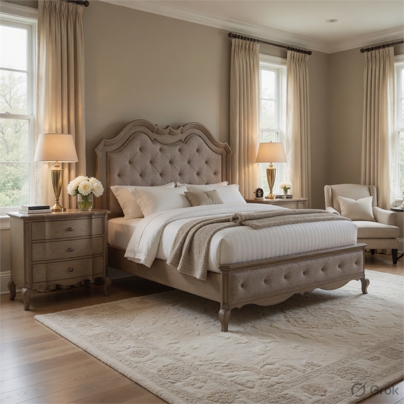 Pemberly Row 3pc Queen Contemporary Bed Set with 2 Nightstands in Brown