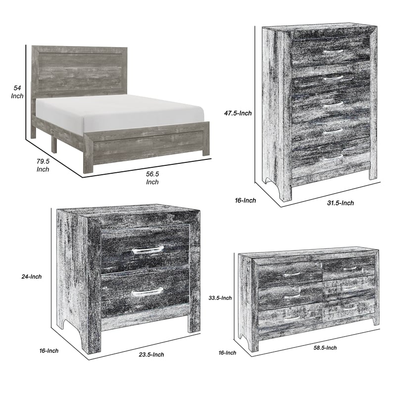 Pemberly Row 4 Piece Full Bed Set with Nightstand and 2 Dressers in Gray