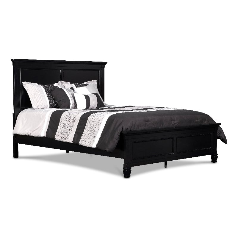Pemberly Row King Bed with Solid Wood Panel Headboard in Farmhouse Black