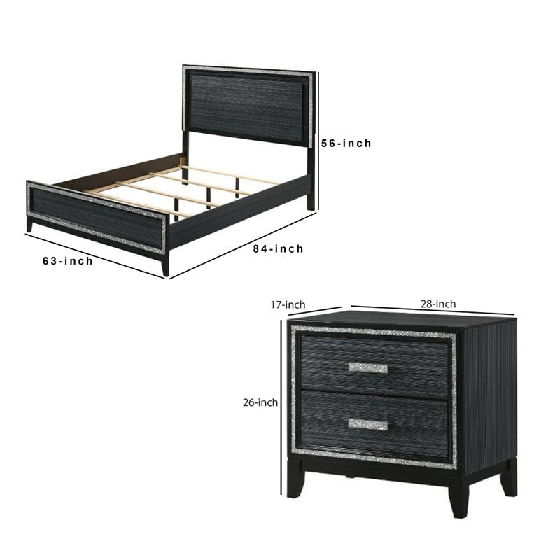 Pemberly Row 2 Piece Queen LED Bed Set with Nightstand in Black