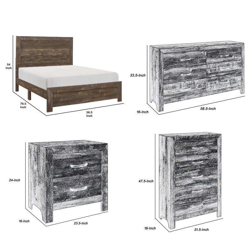 Pemberly Row 4 Piece Full Panel Bed Set with Dresser and Chest in Brown