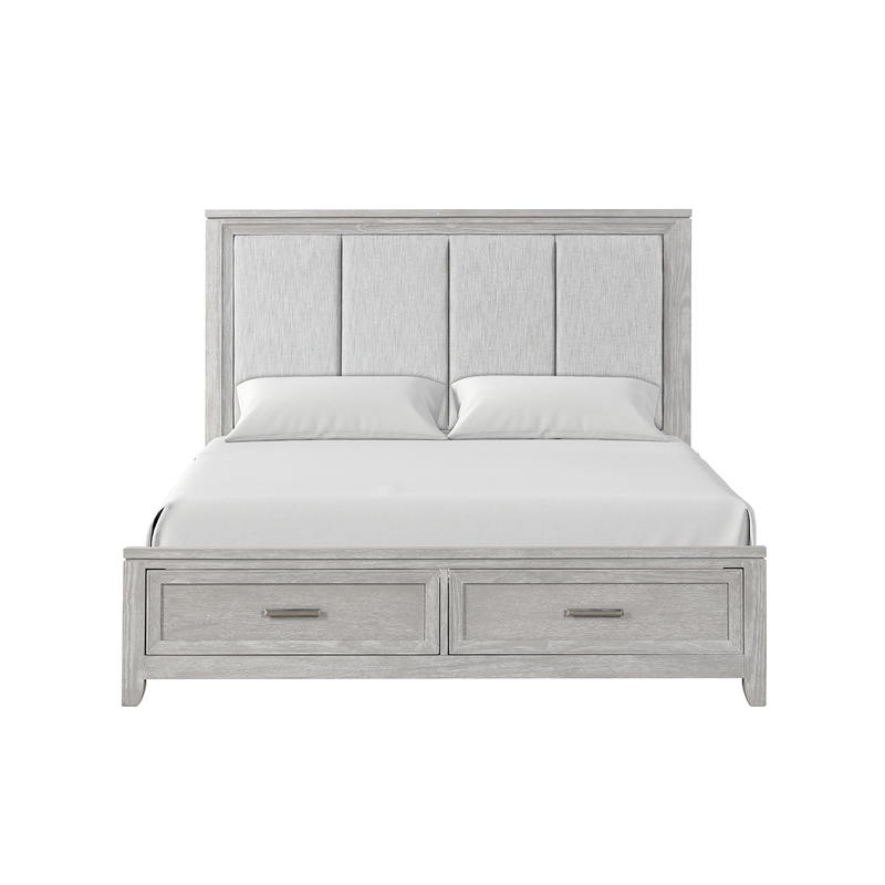 Pemberly Row King Bed with Storage Footboard and Frame Moldings in Gray