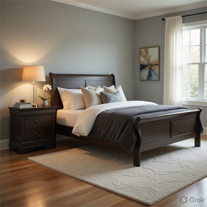 Pemberly Row 2 Piece Full Sleigh Bed Set with Nightstand in Gray
