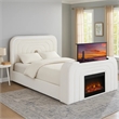Pemberly Row Queen Bed with TV Lift LED Fireplace and Bluetooth in White
