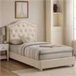 Pemberly Row Twin Storage Bed with Beige Button Tufted Arched Headboard