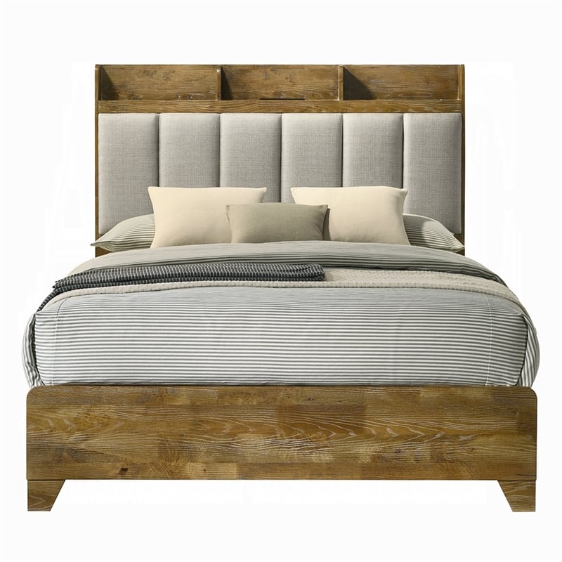Pemberly Row King Bed with Tufted Headboard and USB Ports in Aspen Brown