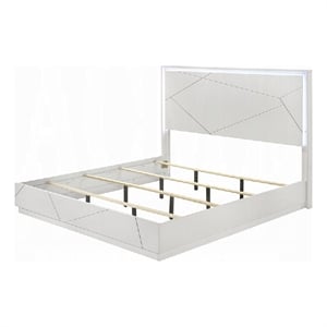 Pemberly Row Queen Bed with LED Headboard and USB in White and Silver
