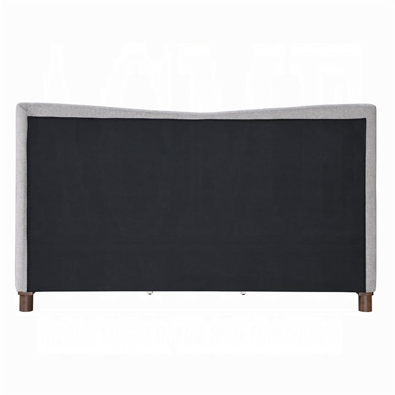Pemberly Row Queen Platform Bed with Wingback Headboard in Gray Chenille