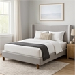 Pemberly Row Queen Platform Bed with Wingback Headboard in Gray Chenille