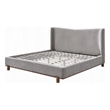 Pemberly Row Queen Platform Bed with Wingback Headboard in Gray Chenille