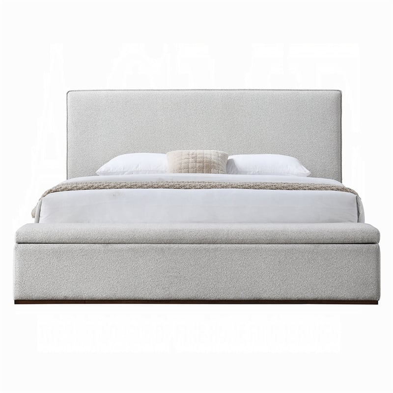 Pemberly Row Queen Platform Bed with Lift Top Storage in Gray Linen