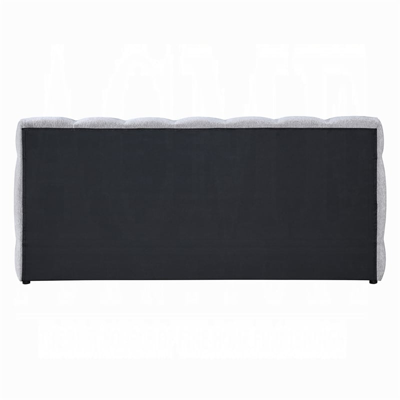 Pemberly Row Queen Platform Bed with Bench and Grid Tufted in Gray Chenille