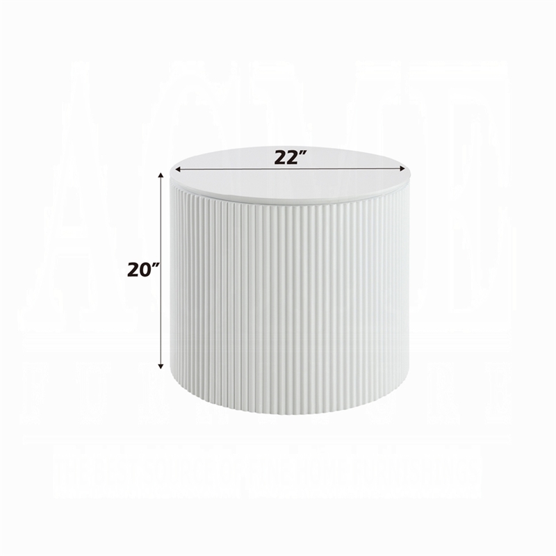 Pemberly Row Side Table with 22 Inch Round Top and Ribbed Base in White