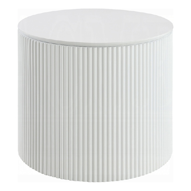 Pemberly Row Side Table with 22 Inch Round Top and Ribbed Base in White