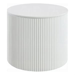 Pemberly Row Side Table with 22 Inch Round Top and Ribbed Base in White
