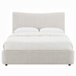 Pemberly Row Queen Bed with Beige Chenille Padded Low Profile Platform